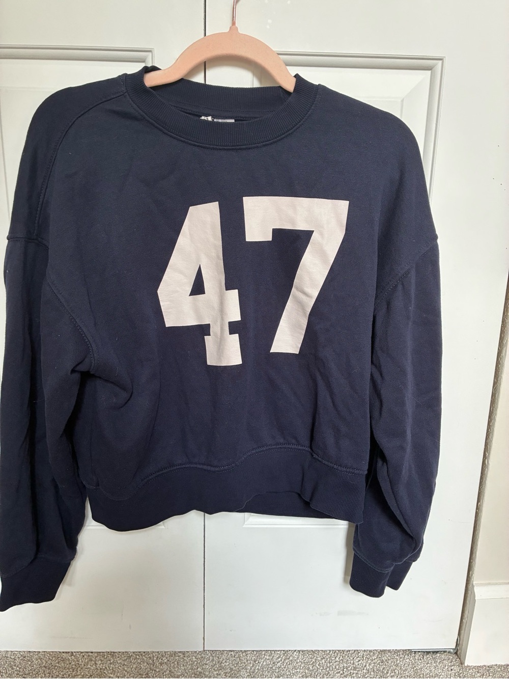 H&M Navy Crewneck Sweatshirt with White '47' Print